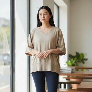 Athleta V‑Neck Tee Shirt Women’s 2X Beige Short Sleeve Plus Size